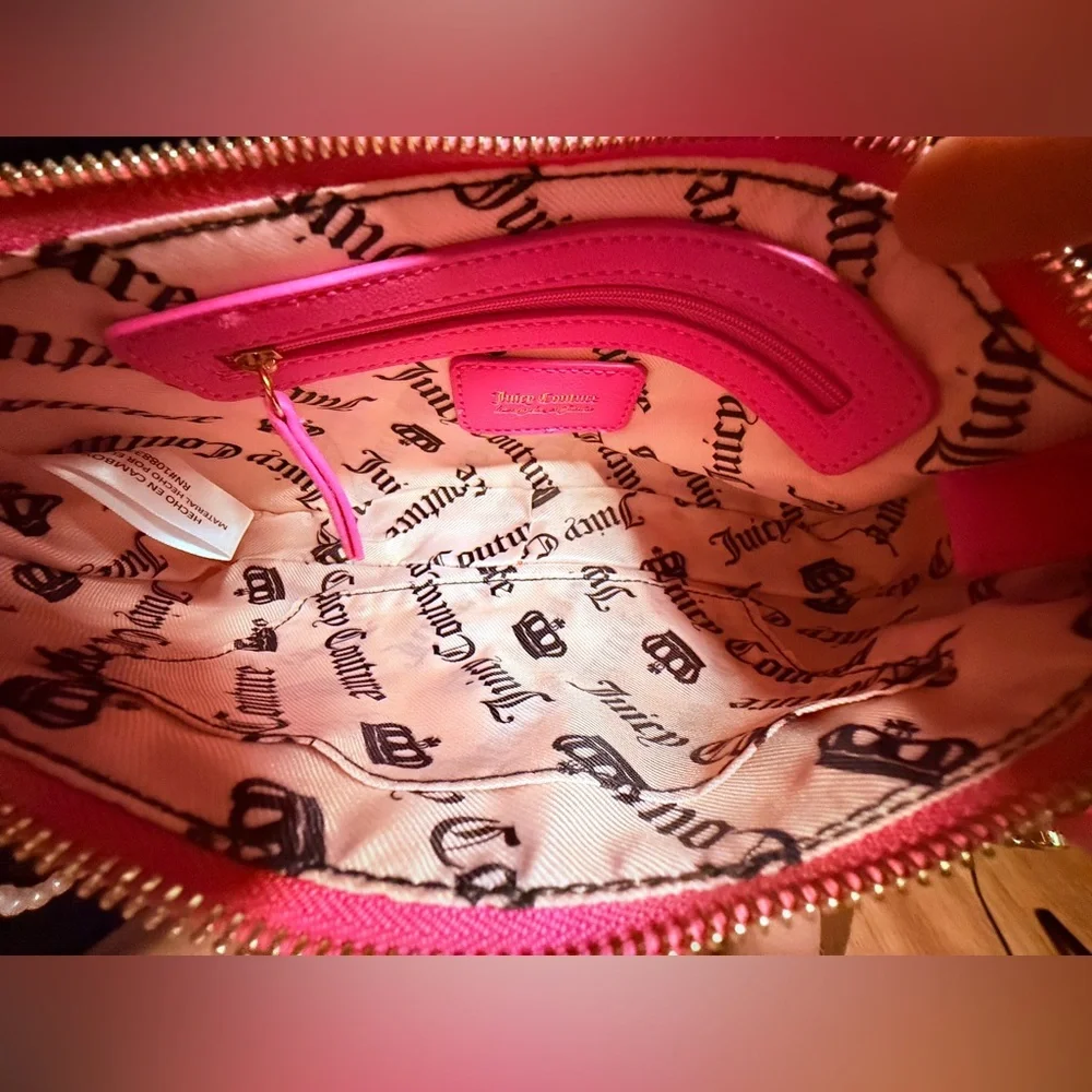 Juicy Couture Pink Chenille Logo Baguette Shoulder Bag w Coin Pouch NWT